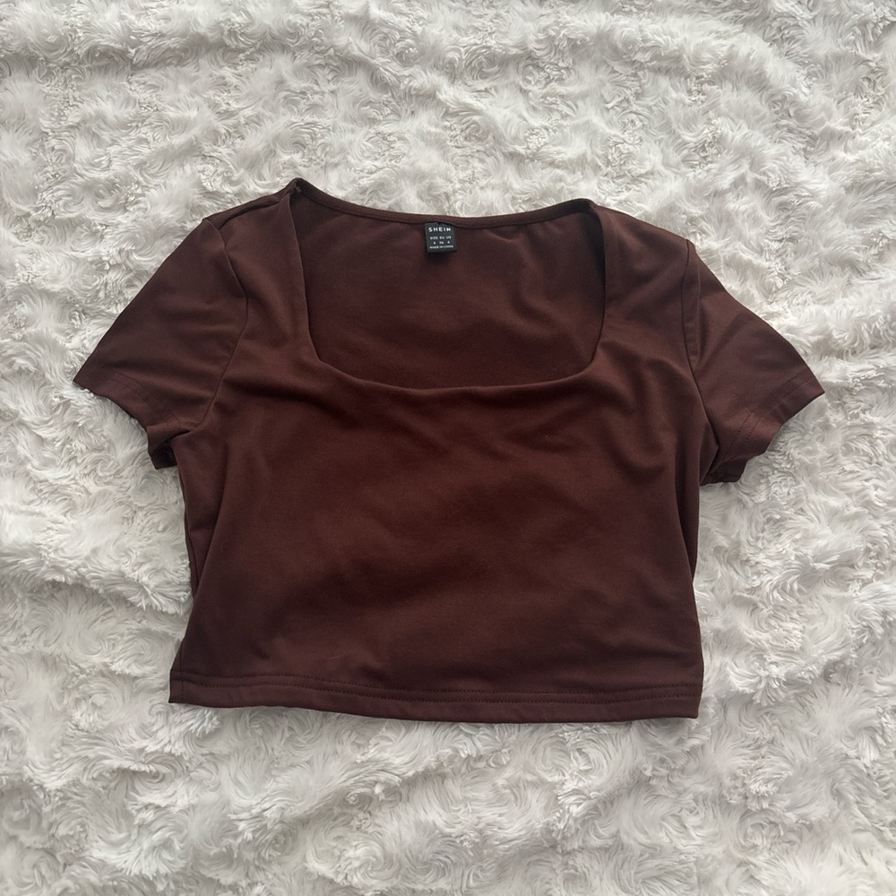 SHEIN Chocolate Brown Square Neck Crop Top